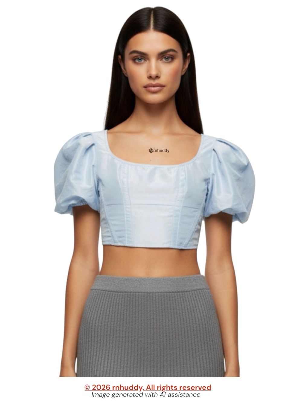 NWT TopShop size 6 light blue corset puff sleeve crop top